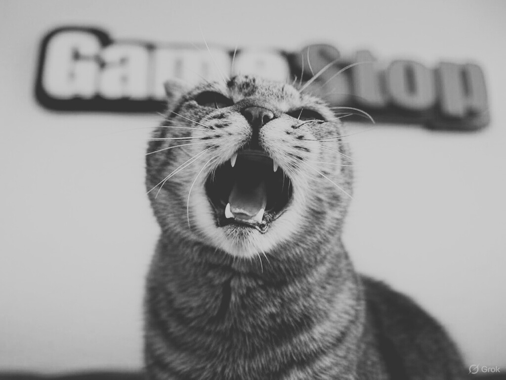 A gamestop sign and a roaring kitty