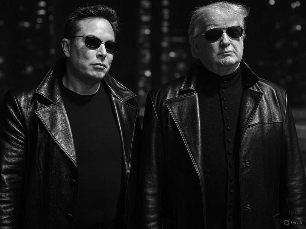Elon Musk and Donald Trump Matrix style image