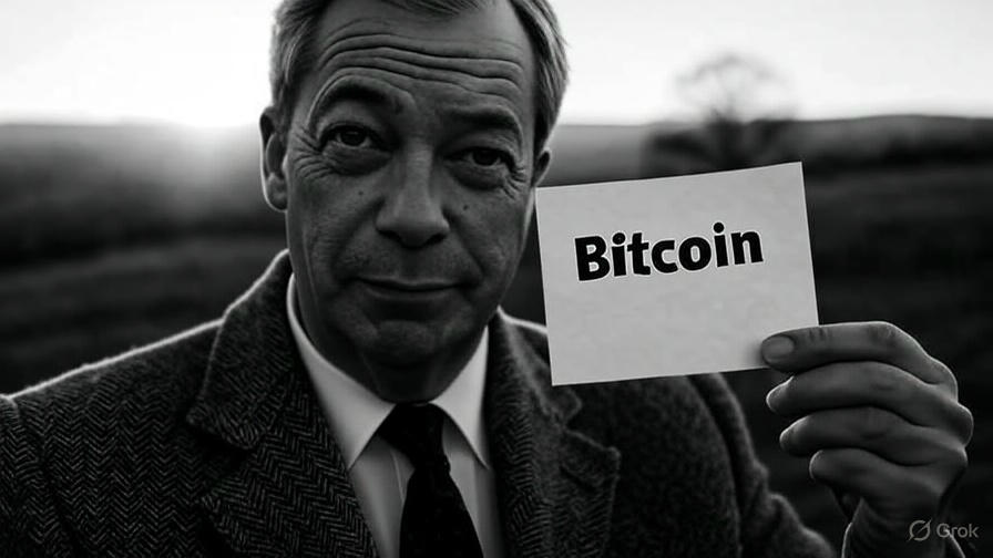 Nigel Farage with a bitcoin paper